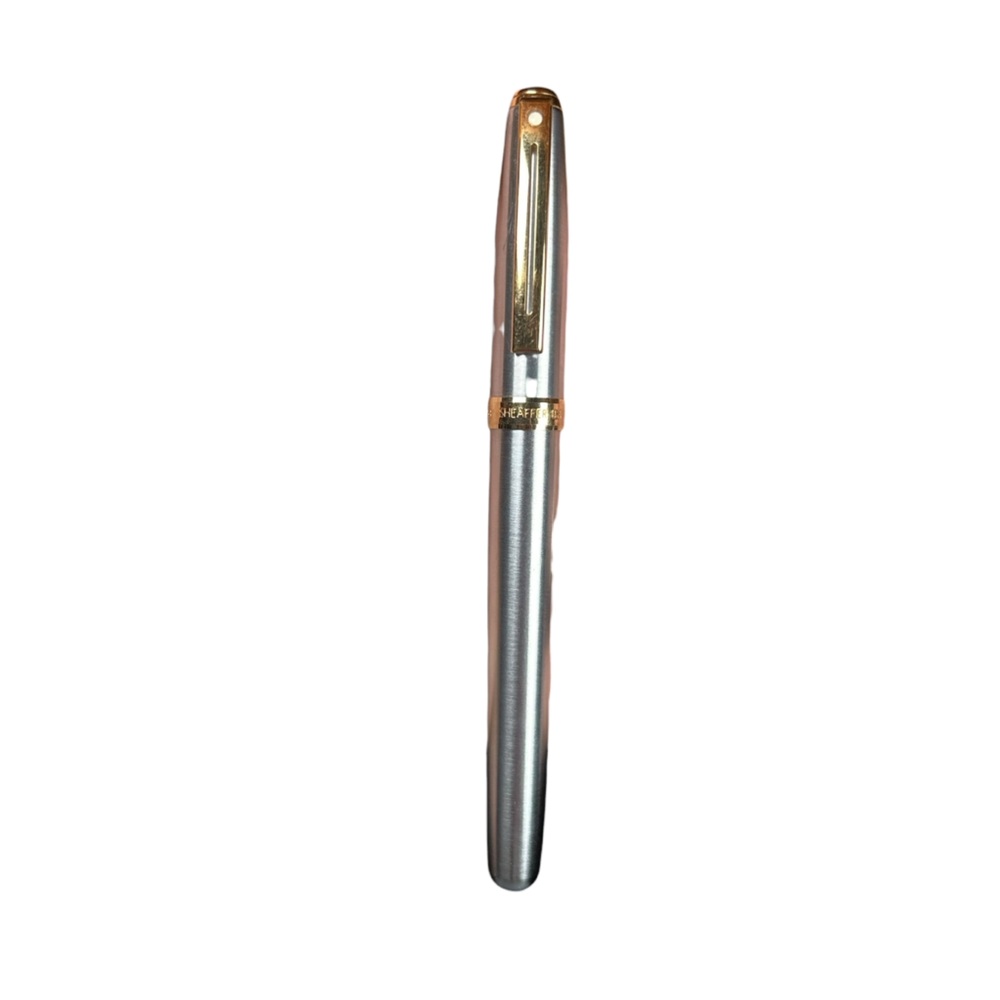 Sheaffer USA Stainless Steel Ballpoint Pen w/ Highlighter Combo Gold Trim